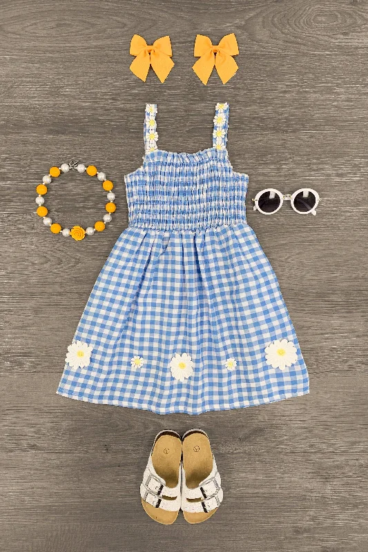 Blue Daisy Gingham Dress