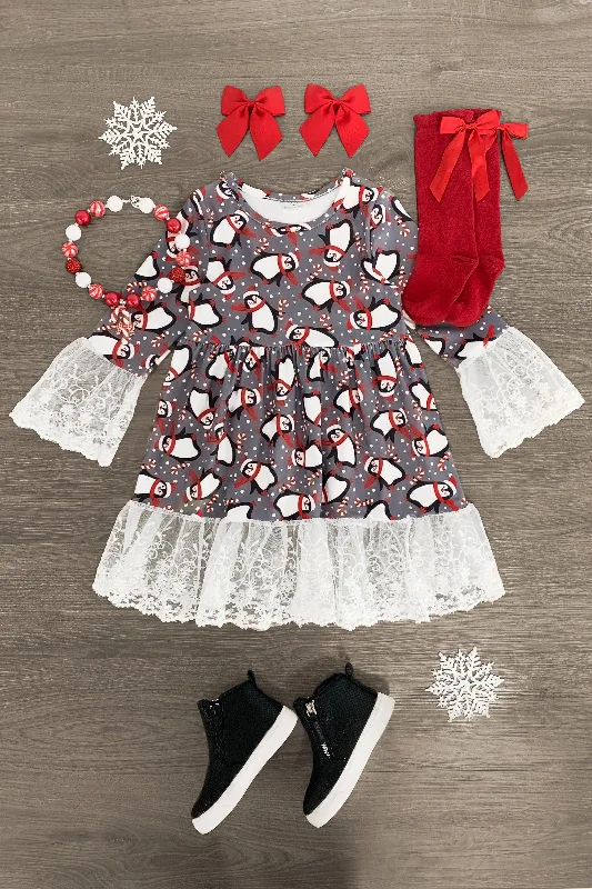 Candy Cane Penguin Lace Dress