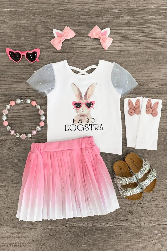 "I'm So Eggstra" Pink & White Ombre Skirt Set