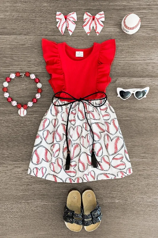 Red & White Baseball Heart Dress