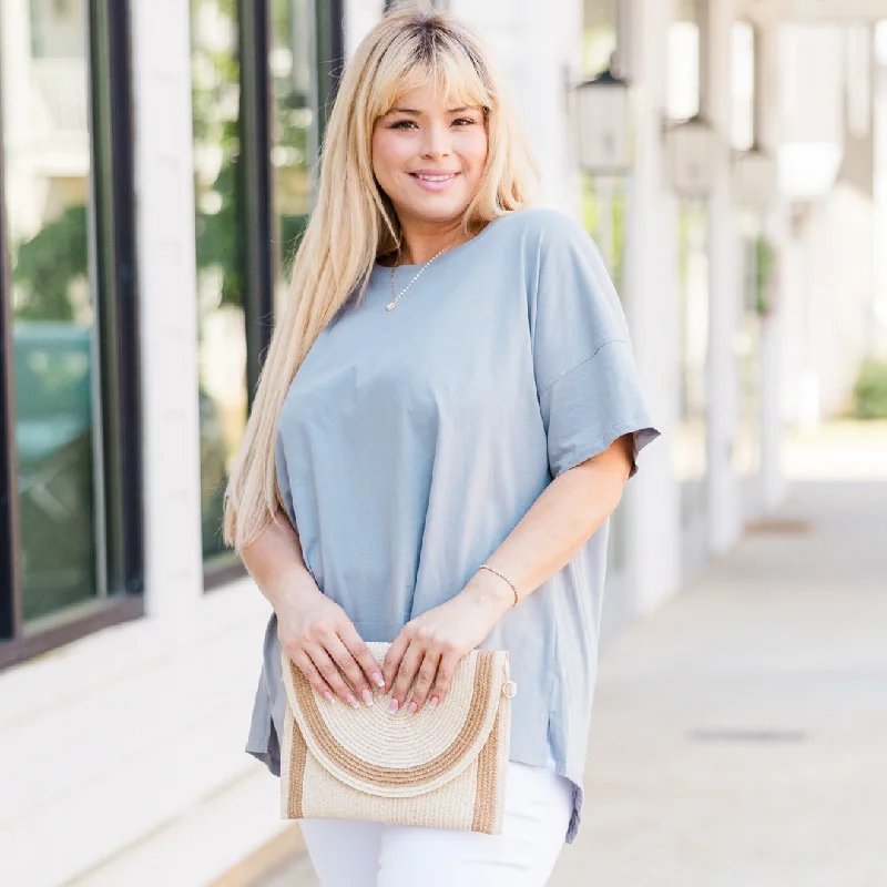 Talk To Me Babe Top, Dusty Blue