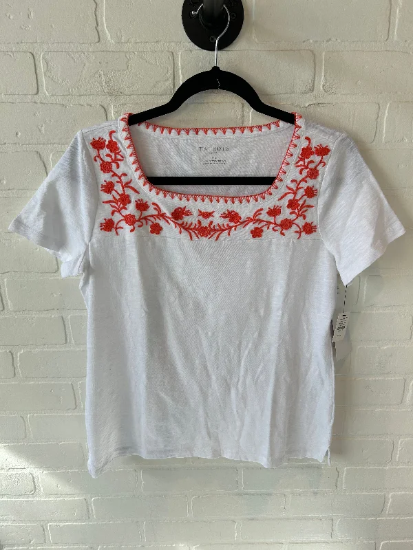 Top Short Sleeve By Talbots In Orange & White, Size: Mp