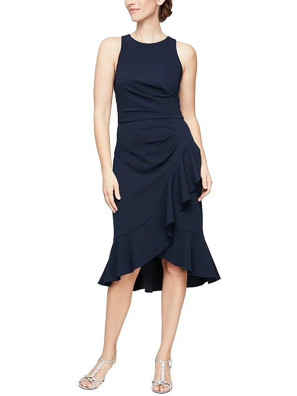 Womens Ruffled Midi Midi Dress