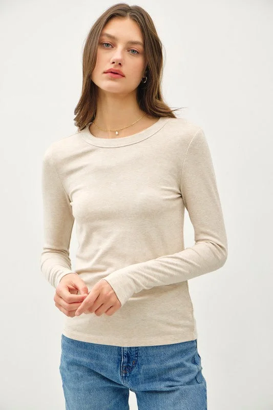 Oatmeal Soft Layering Basic Long Sleeve Top