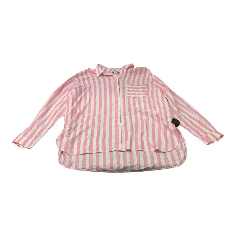 Top Long Sleeve By Old Navy In Pink & White, Size: L